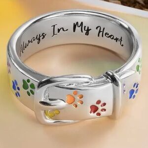 $5🔥 Paw Print “Always In My Heart” Silver Collar Ring